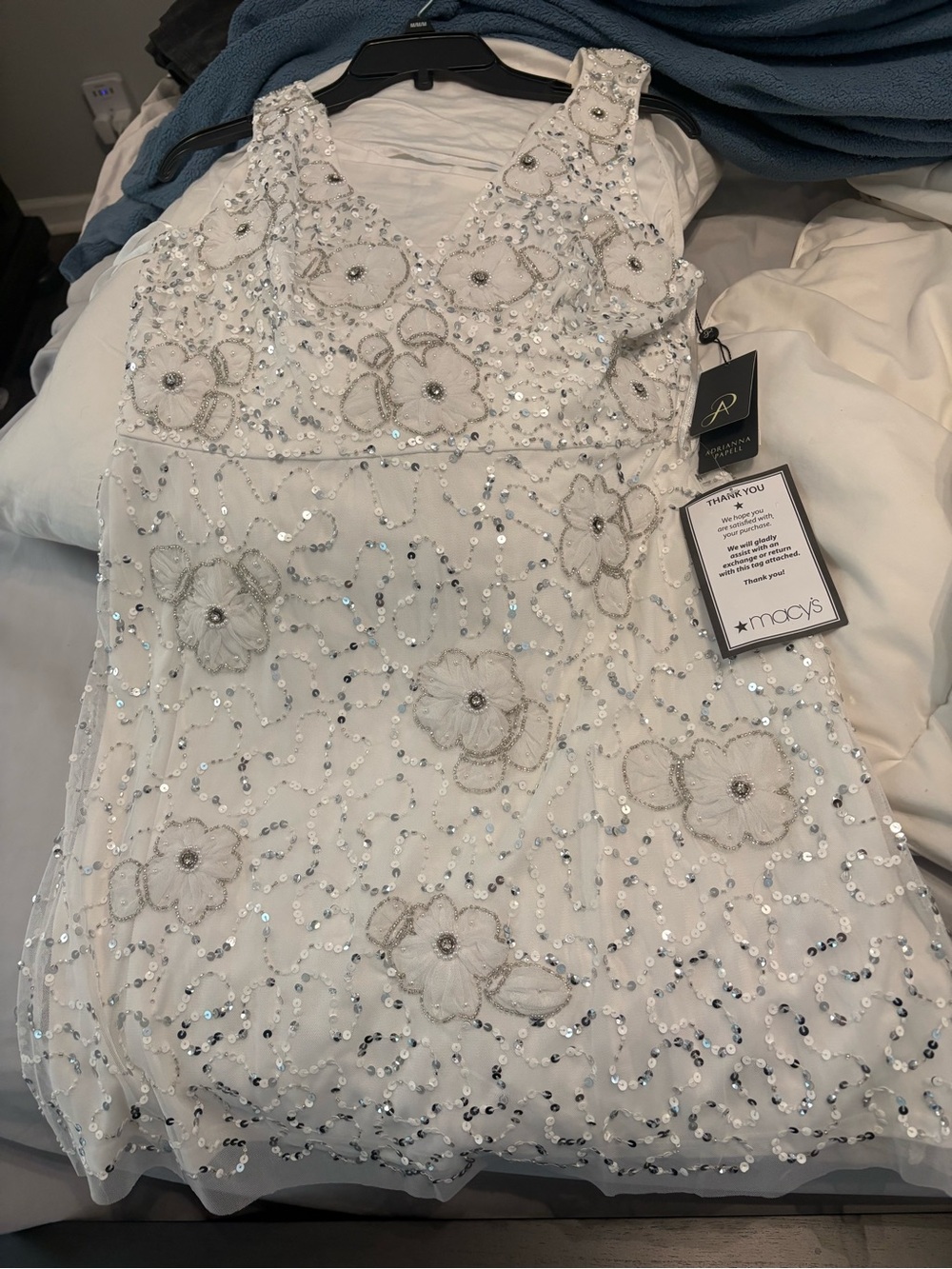 Macy's White Floral Sequin Party Dress